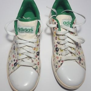 Adidas tennis shoes white and pool ball patterns